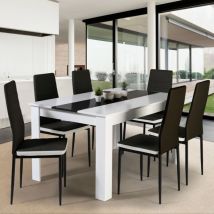 Idmarket - georgia Mesa de comedor blanca y negra de 140 cm y 6 sillas romane negras con ribete blanco