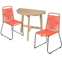Conjunto de Mesa semicircular y 2 sillas de jardín apilables Antea Coral de Madera Natural de Acacia y Cuerda -