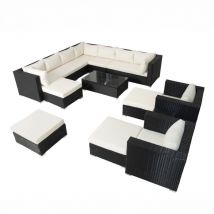 Concept-usine - Conjunto modular de muebles de jardín 13/14 plazas de resina tejida blanco y negro stalla