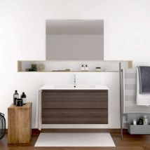 Conjunto de mueble de baño suspendido loki con lavabo y espejo ¡¡con toallero de regalo varios colores y medidas en Fresno tea 100CM