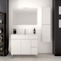 Ducha - mueble de baño temis con lavabo, espejo y toallero blanco 100CM con columna
