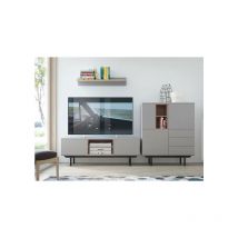 Conjunto de mueble tv, aparador alto y estantería mural inox gris 150 cm