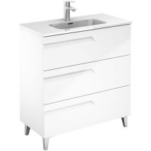 Royo - Conjunto de mueble de baño de 3 cajones compacto vitale Color: Blanco brillo - Opciones: Conjunto completo - Medidas: 80 cm