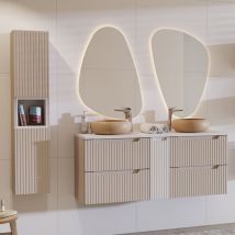 Petits-meubles - Conjunto de muebles con doble lavabo 140cm 4 cajones y columna Riva Cachemira y Blanco