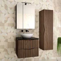 Petits-meubles - Conjunto de muebles con lavabo individual 60cm y columna Siena madera y negro