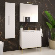 Petits-meubles - Conjunto de muebles con lavabo individual encastrado 80cm 2 puertas sobre patas y columna Daria Blanco