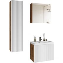 Muebles Slavic - Conjunto de muebles de baño nicea, juego de muebles de baño, lavabo incluido, color wotan/blanco ondulado