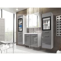 Conjunto De Muebles De Baño Madrid Ii, Juego De Muebles Con Lavabo Incluido, Iluminación Led, Color Blanco/gris Brillo