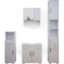 Vicco - Conjunto de muebles de baño Irma, Blanco alto brillo, 4 partes, con armario alto