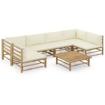 Maison Chic - Conjunto de muebles de jardín 7 piezas Salón de Jardín bambú y cojines blanco crema ES83551A MaisonChic