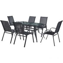 Casa.pro - Conjunto de muebles de jardin Aradeo 7 piezas acero/cristal - Negro [ ]