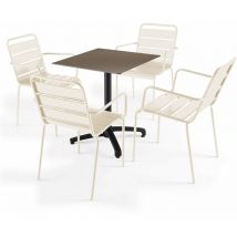 Oviala - Mesa de jardín en laminado color topo y 4 sillas marfil - Topo