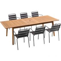 Oviala - Mesa de jardín extensible de madera exótica y 6 sillas