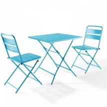 Oviala - Mesa de jardín plegable y 2 sillas de acero azul - Palavas