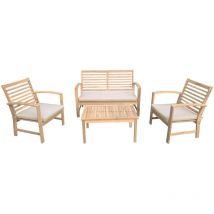 Happy Garden - Conjunto de muebles de jardín de acacia goa 4 plazas cojines arena