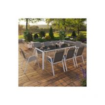 Idmarket - Conjunto de muebles de jardín madrid mesa 190 cm y 8 sillas apilables blanco y gris