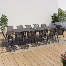 Conjunto De Muebles De Jardín Poly Mesa Extensible 135-270 Cm Y 12 Sillas Gris Oscuro