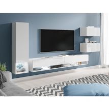 Conjunto de muebles de salón AMADEO, juego de muebles de salón, iluminación LED incluida, color blanco/blanco brillo