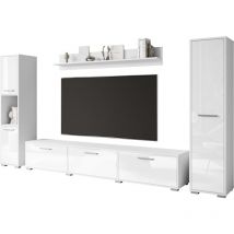 Muebles Slavic - Conjunto de muebles de salón bogota, juego de muebles de salón, mueble tv, color blanco/blanco brillo
