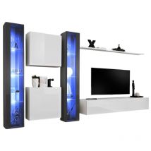 Meublorama - Conjunto de muebles de salón mural switch xvi diseño, en colores blanco y gris brillante.