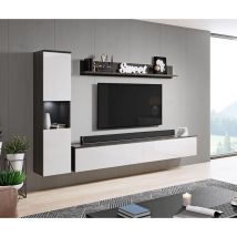 Conjunto De Muebles De Salón Paris, Iluminación Led Incluida, Juego De Muebles De Salón, Muebles De Salón Modernos (matera/blanco Brillo)