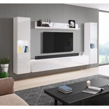 Bratex - Conjunto de Muebles de salón Paris xl, sin iluminación led, Juego de Muebles de salón, Muebles de salón Modernos (Blanco/Blanco brillo)
