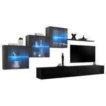 Meublorama - Conjunto de muebles de salón switch xx diseño, color negro y gris brillante.