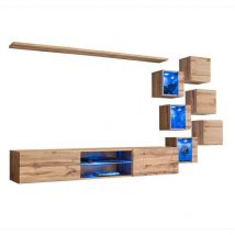 Conjunto de muebles de salón switch xxi diseño – Roble – led integrado – Mueble de tv suspendido