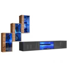 Meublorama - Conjunto de muebles de salón switch xxii diseño, color roble y gris.