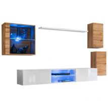 Meublorama - Conjunto de muebles de salón switch xxiii diseño, color roble y blanco.