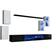 Meublorama - Conjunto de muebles de salón switch xxv diseño, colores blanco y negro.