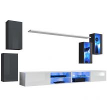 Meublorama - Conjunto de muebles de salón switch xxv – led – Gris y Blanco – Diseño suspendido