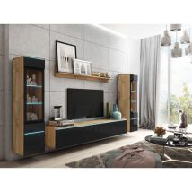 Bratex - Conjunto De Muebles De Salón Vera Ii, Juego De Muebles De Salón, Sin Iluminación Led, Color Wotan/negro Brillo