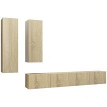 Conjunto de muebles mueble aparador tv televisión salón dormitorio salón 4 piezas roble Sonoma madera contrachapada marrón