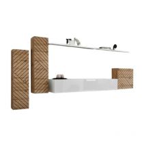 Conjunto de muebles para sala switch i diseño, color roble wotan y blanco. Acabados efecto roble fresado.