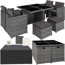 Conjunto de ratán y aluminio Manhattan - mueble de exterior de poli ratán, muebles de ratán sintético con cojines y fundas, asientos de jardín