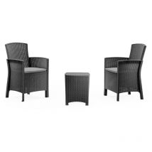 Conjunto de salón exterior Jupiter, Conjunto de jardín con cojines, Conjunto de salón interior efecto ratán, 100% Made in Italy, Antracita