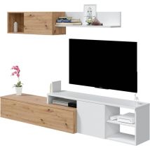 Cama Express - Conjunto de salón con mueble tv y módulo flotante en color roble nodi y blanco artik