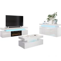 Mobilier1 - Conjunto de salón Monfero 106, Blanco + Blanco brillante