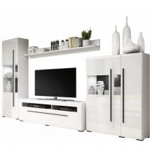 Comfivo - Conjunto de salón Ophsalu 111, Blanco + Blanco brillante