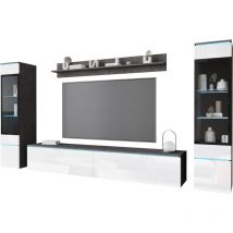 Ensemble de meubles de salon VERA II, ensemble de meubles de salon, éclairage LED inclus, couleur matera/blanc brillant