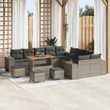 Torana - Conjunto de sofá de jardín modular de 14 piezas con cojines gris de ratán poli acacia