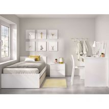 DKT - Conjunto juvenil cama con arrastre, mesita y escritorio Topo-4 acabado blanco/natural.