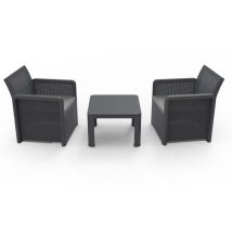 SP Berner - Set de Muebles de Jardín y Terraza Nassau Tete a Tete - 2 Sillones y Mesa de Centro - Fabricado en España con Plástico Reciclado - Grafito