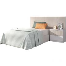 DKT - Conjunto juvenil cama + mesita Borja acabado alistonado natural/blanco.