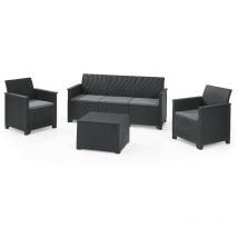 Conjunto Keter 2 Sillones + Sofá 3 Plazas + Mesa Almacenaje Grafito EMMA LOUNGE