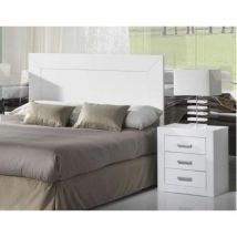 Conjunto matrimonio cabecero de 135 cm + 2 mesitas en madera con acabado blanco