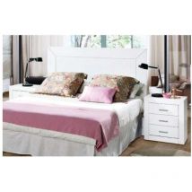 Conjunto matrimonio cabecero 150 cm + 2 mesitas en madera con acabado blanco