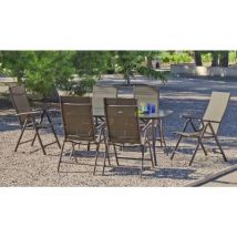 Conjunto mesa y 4 tumbonas acero Macao-151/4TB en acabado color bronce