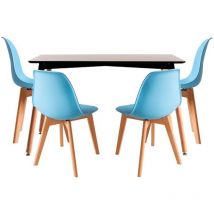 Conjuntos de mesa y sillas - Conjunto Mesa Tower Rectangular 120 x 80 cm Negra y Pack 4 Sillas Kelen - Azul cielo